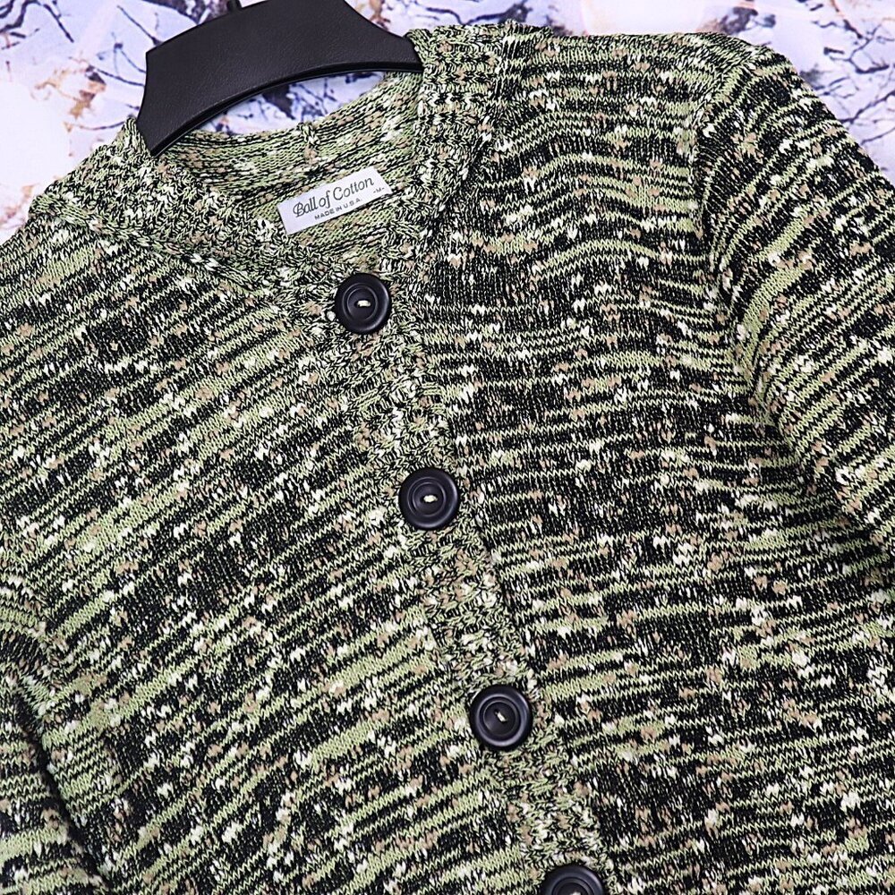 MARLED GREEN CARDIGAN M Ball of Cotton Vintage USA 90s Y2K Textured Sweater Fall